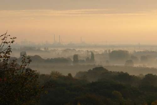 Morning Mist Autumn October Industry Chimneys Smog