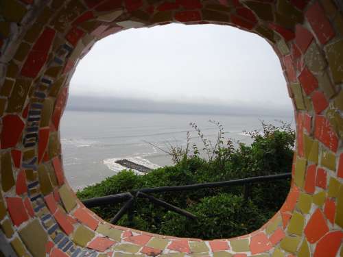 Mosaic Round Hole Sea Water View Window