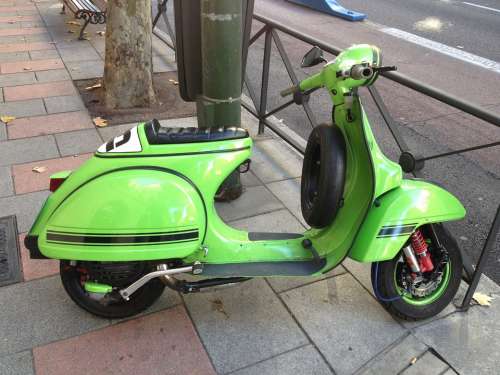 Moto Scooter Green Old Restored Motorcycle Street