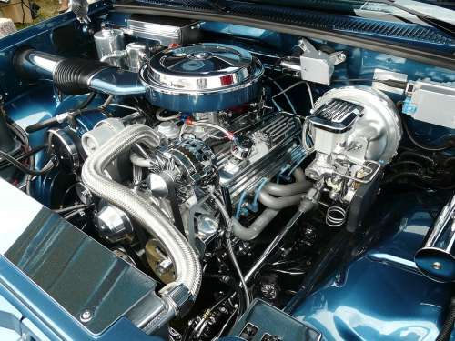 Motor Auto Engine Compartment V8 Engine Mustang