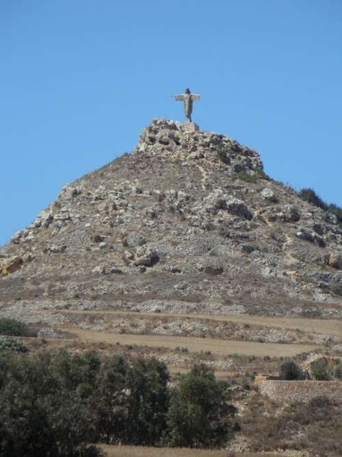 Mountain Statue Summit Jesus Gozo Christianity