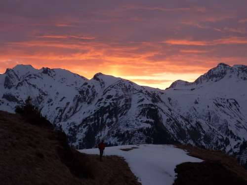 Mountain Kriegerhorn Lech Am Arlberg Snow Sunrise