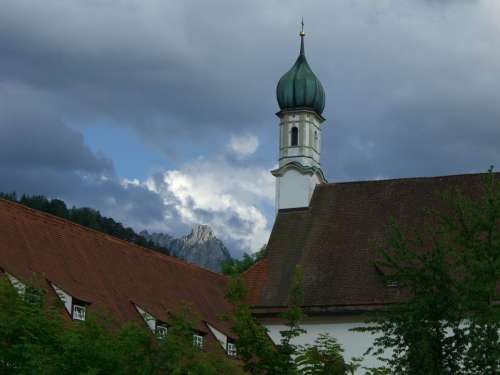 Mountain Säuling Light Dark Clouds Church