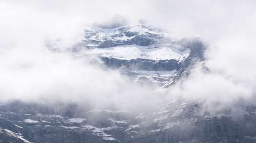 Mountain Eiger Switzerland Rock Snow Fog Sky