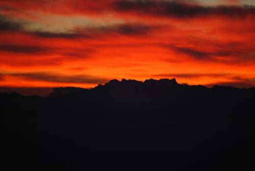 Mountain Ranges Mountains Alps Sunrise Fire Sky