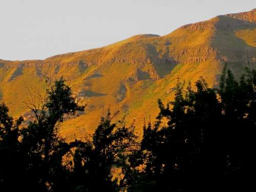 Mountains Yellow-Green Sunlight Glow Folds Summer