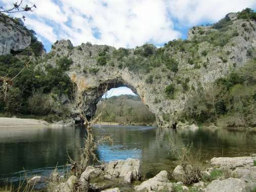 Natural Bridge Bridge France River Water Bank