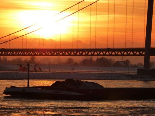 Nature Emmerich Rhine Rheinbrücke Sunset Ship