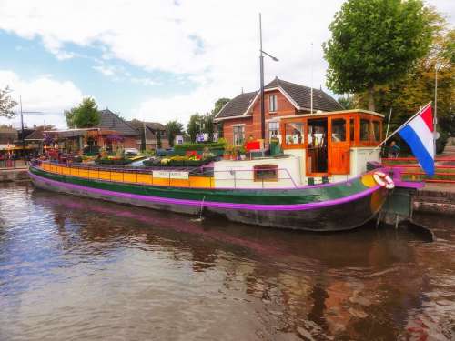 Netherlands Village Boat Ship Waterway Canal