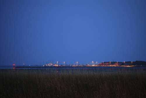 Night Port Wangerooge Lights Blue
