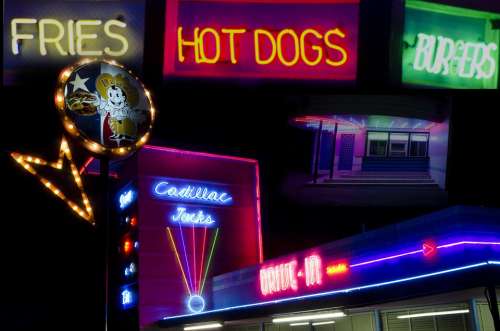 Night Neon Signs Hot Dogs Bistro Dining