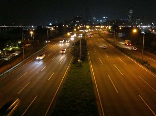 Night View City Road Car Sprint Olympic Boulevard