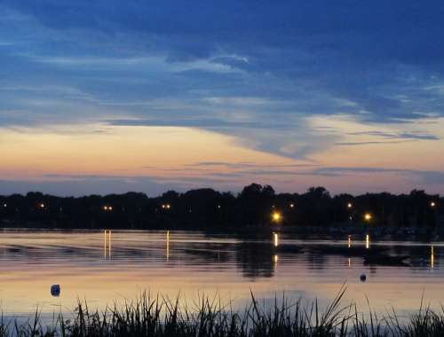 Nightfall Lake Sundown Landscape Nature Serene