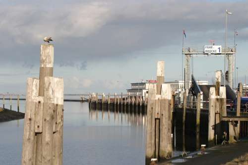 Norderney Port Wooden Planks Mirroring Fährbrücke
