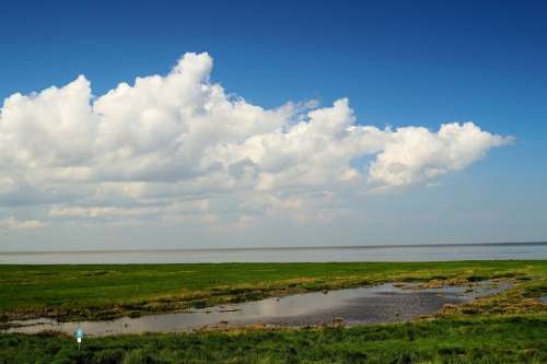 North Sea Sun Clouds Wide Landscape Nature