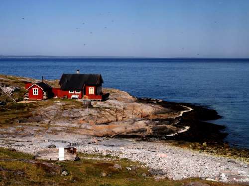 Norway Sea Coast Home Building Red Landscape