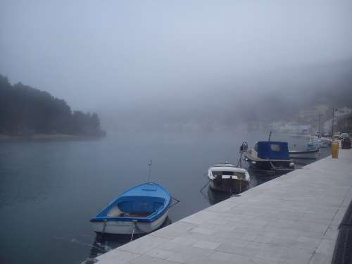 Novigrad Sea Fog Adriatic Port Fishing Boats