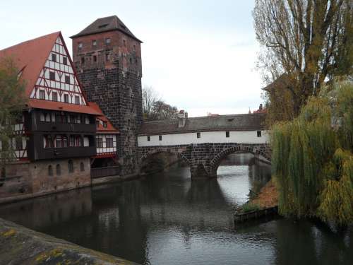 Nuremberg Historic Center Pegnitz Bridge Autumn