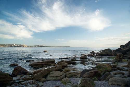 Ocean Rocks Clouds Manly Australia Beach Seascape