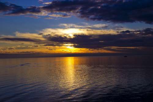 Ocean Sea Sunset Clouds Evening Sky Landscape