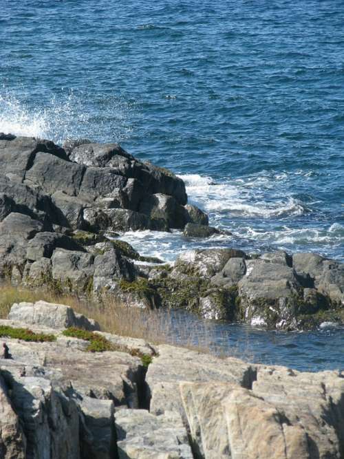 Ocean Sea Water Beach Blue Rocks Waves