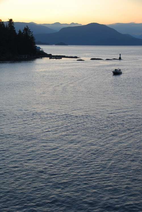 Ocean Islands Boat Lighthouse Evening Sunset