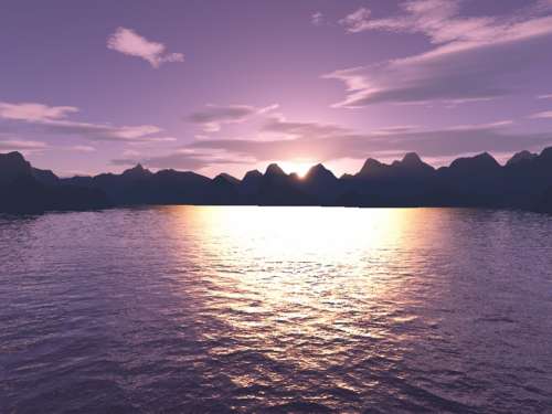 Ocean Sea Water Mountains Sunset Rocks Sky
