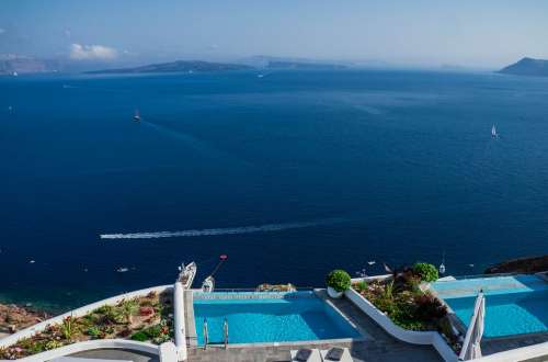 Oia Santorini Greece View Pool Architecture