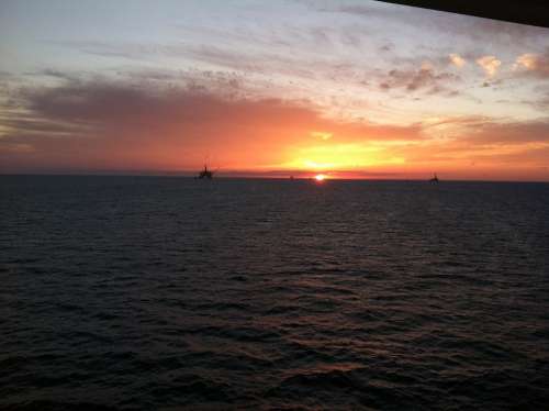 Oil Platform Sunset Vacation Holidays Cruise Ship