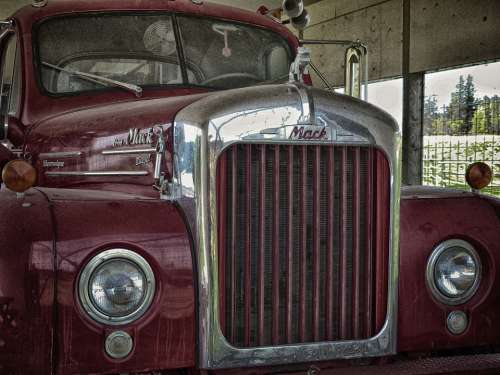 Old Logging Truck Red Transportation Vehicle Truck