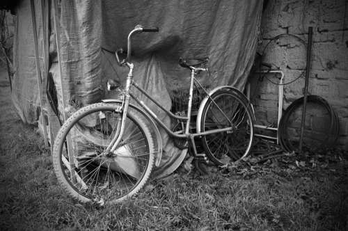 Old Bicycle Black White Heritage History Village