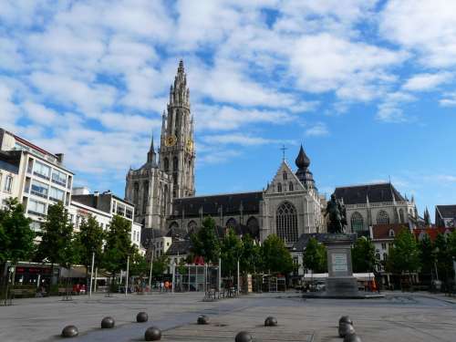 Old City Square Antwerp Belgium Cathedral