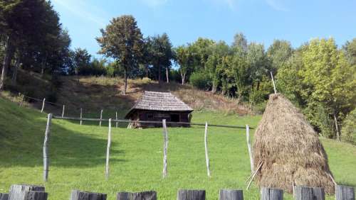 Old Home House Haystack Grass Green Trees Home