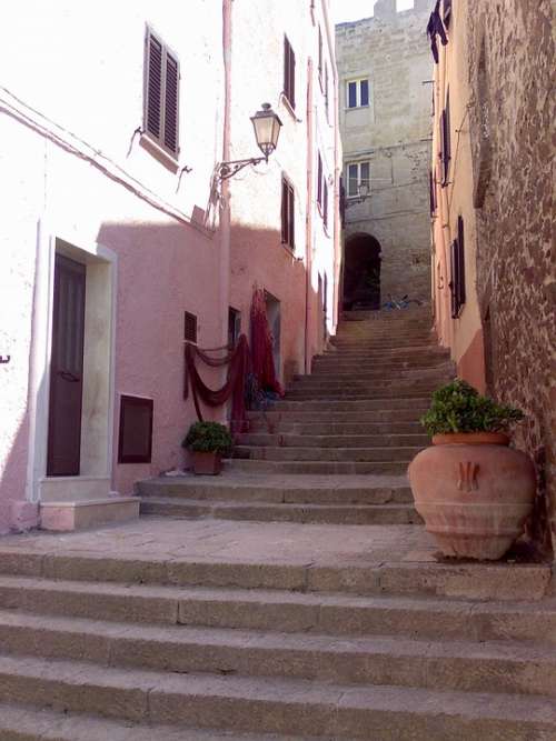 Historic Center Stairs Vacations Sardinia Pink Mood
