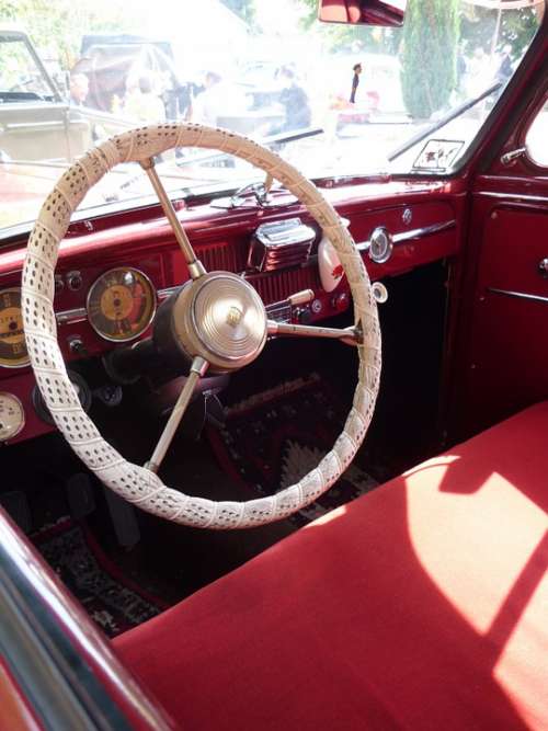 Oldtimer Steering Wheel Auto Red Car Seats Speedo