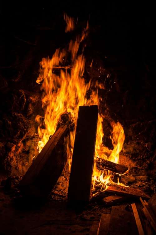 Open Fire Fire Wood Burn Blaze Flame Fireplace
