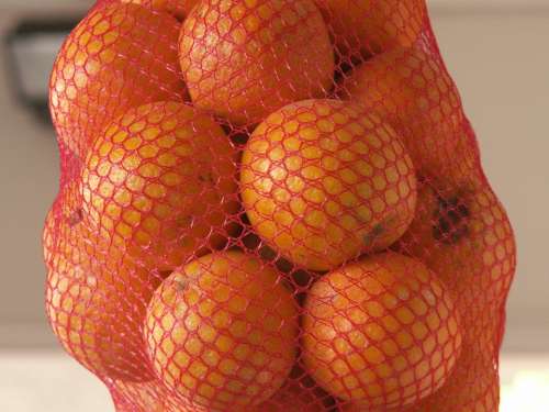 Oranges Orange Market Fruit Net Hanging Close-Up