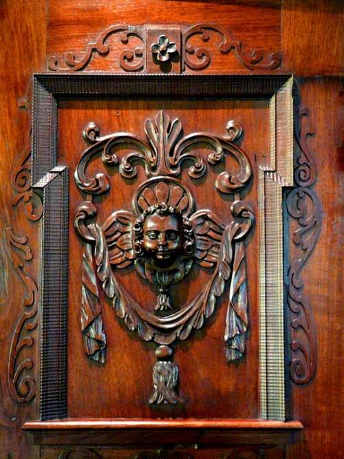 Ornament Cabinet Carved Wood Pattern Face