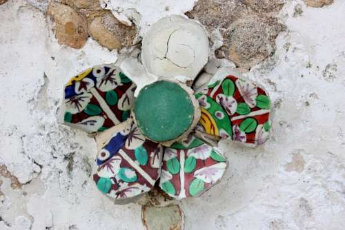 Ornament Mosaic Flower Stone Frag Mortar Wall