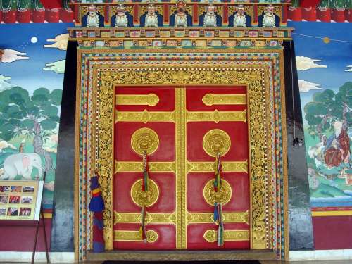 Ornate Door Monastery Mundgod India Karnataka