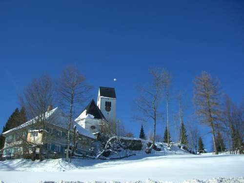 Oy Mittelberg Church Sky Blue Winter Snow