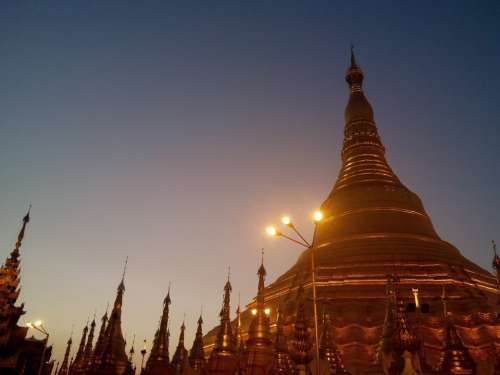 Pagoda Shwedagon Burma Sunset Buddhism Building