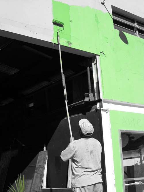 Paint Painter Painting Green Tint Greyscale Color