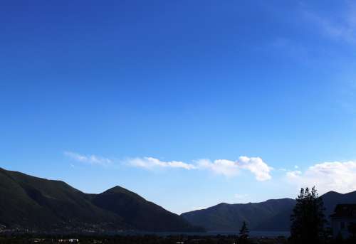 Panorama Lake Lago Maggiore Mountains Clouds Sky