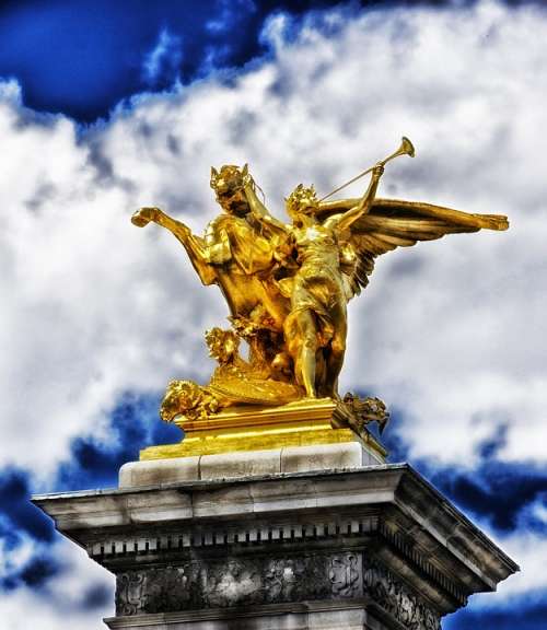 Paris France Sculpture Statue Monument Sky Clouds