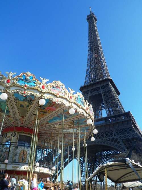 Paris Manege Carousel Height Vertigo Turn Sky