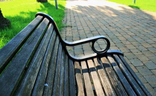 Park Green Path Paving Bench Wooden Rest