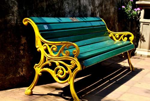 Park Bench Painted Yellow Turquoise India