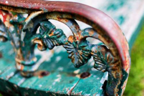 Park Bench Thailand Detail Metal Rusty Old