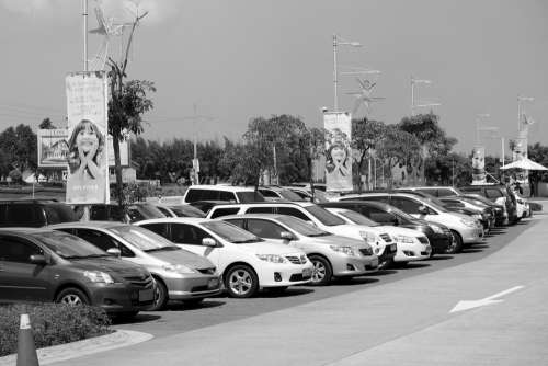 Parking Lot Park Parking Cars Black White Auto